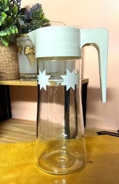 Vintage 1968 Anchor Hocking Atomic Starburst Glass Juice Pitcher With Lid